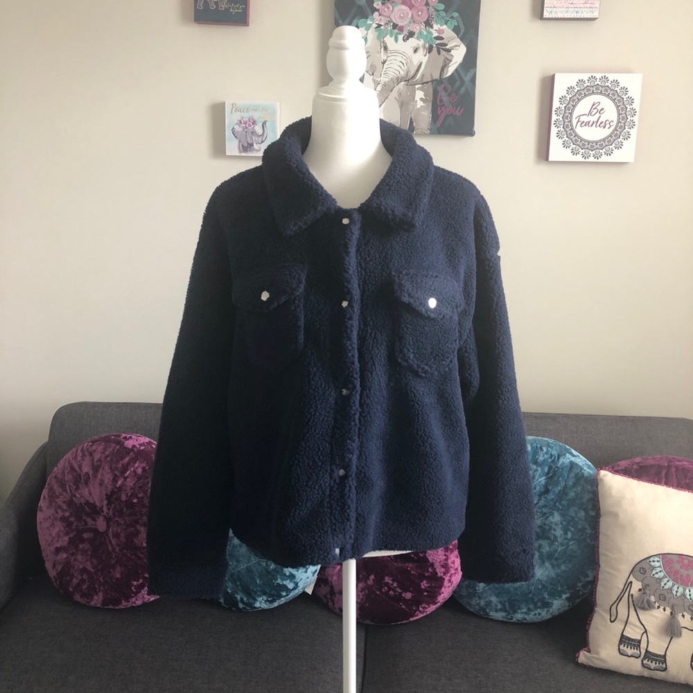 NAVY Fleece Button-Up Coat NWT